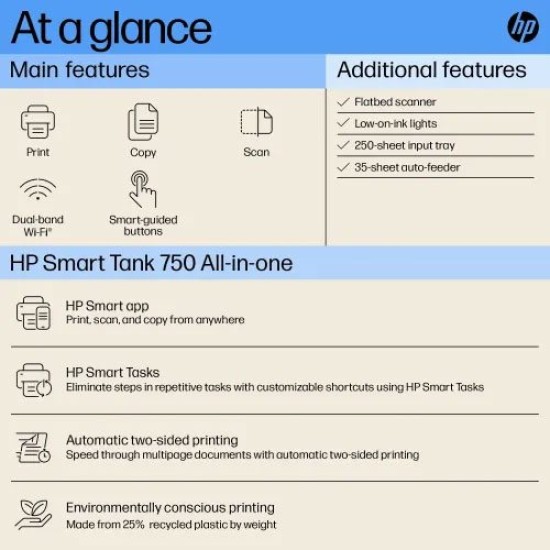 HP Smart Tank 750 Wi-Fi Duplexer All-in-One Color Printer
